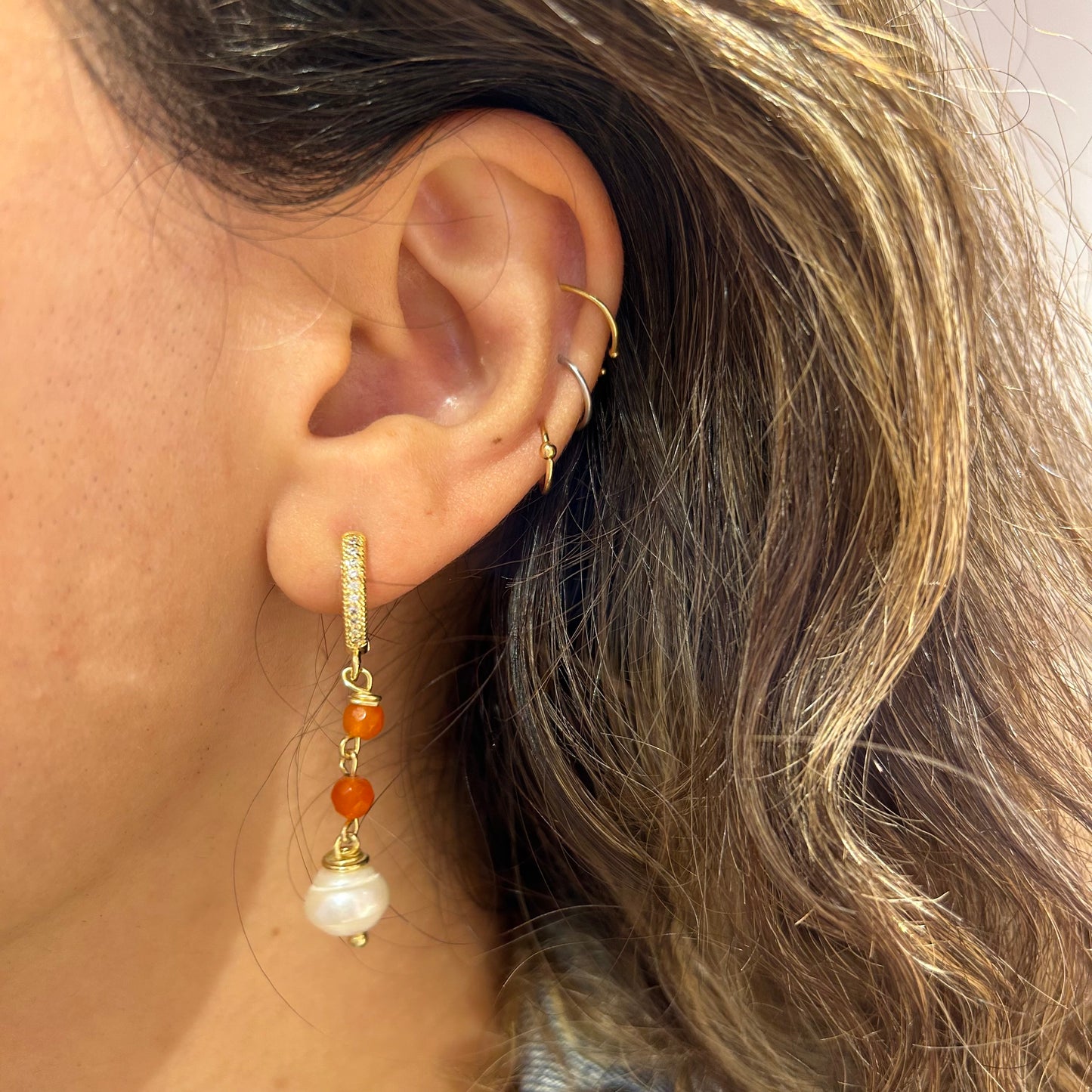 Orange Stones x Pearl Drop Earring