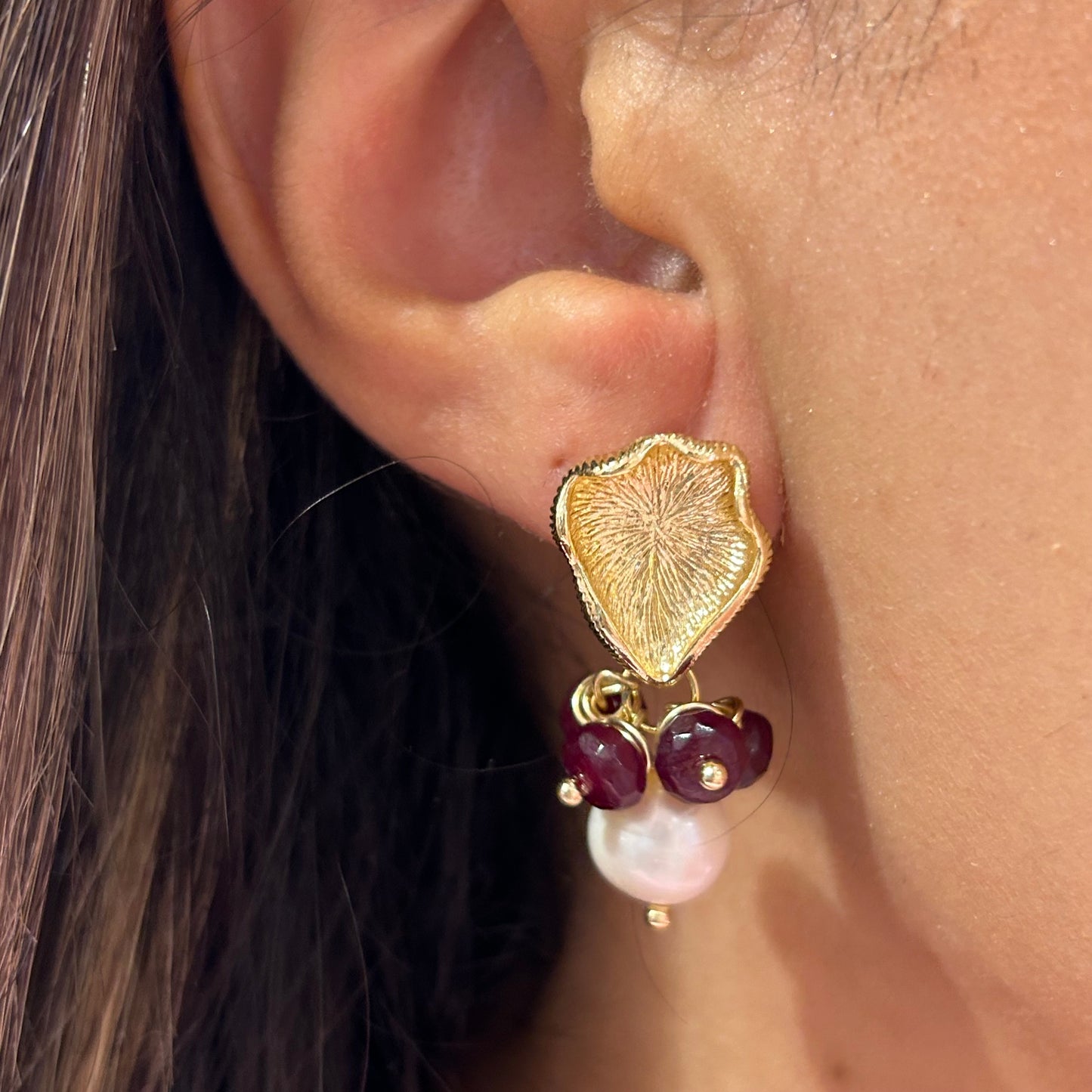 Red Stones Drop Earring