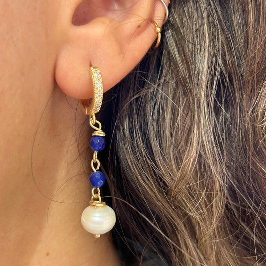 Drop Pearl Blue Stones Earring