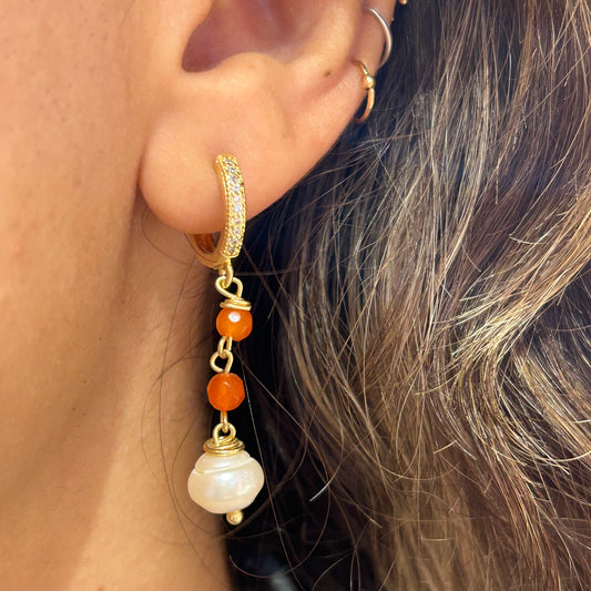 Orange Stones x Pearl Drop Earring