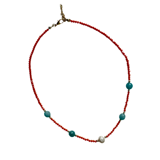 Orange x Blue X pearl Choker