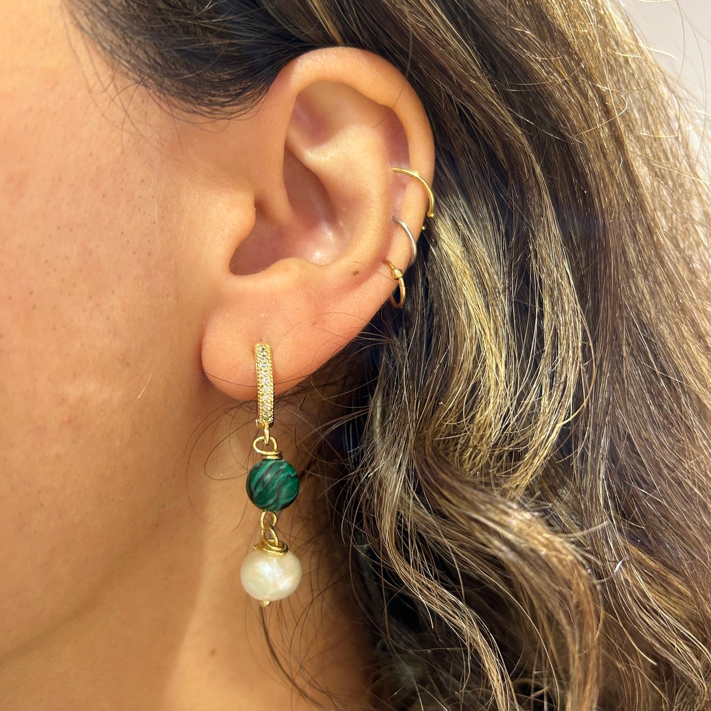 Malachite x Pearl Drop Hoop