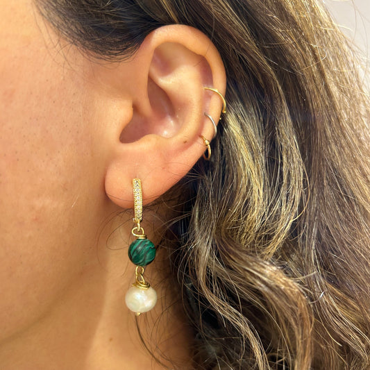 Malachite x Pearl Drop Hoop