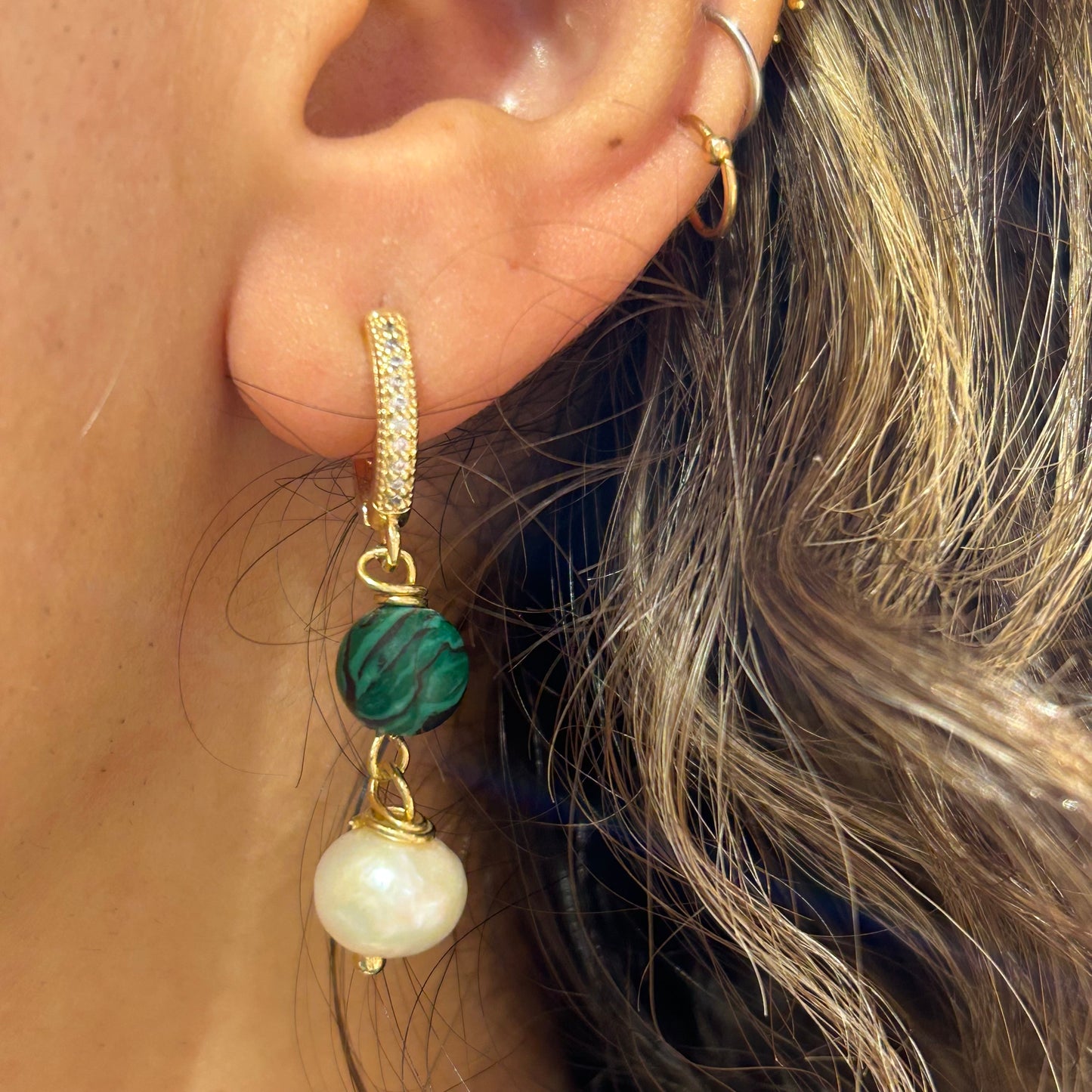 Malachite x Pearl Drop Hoop