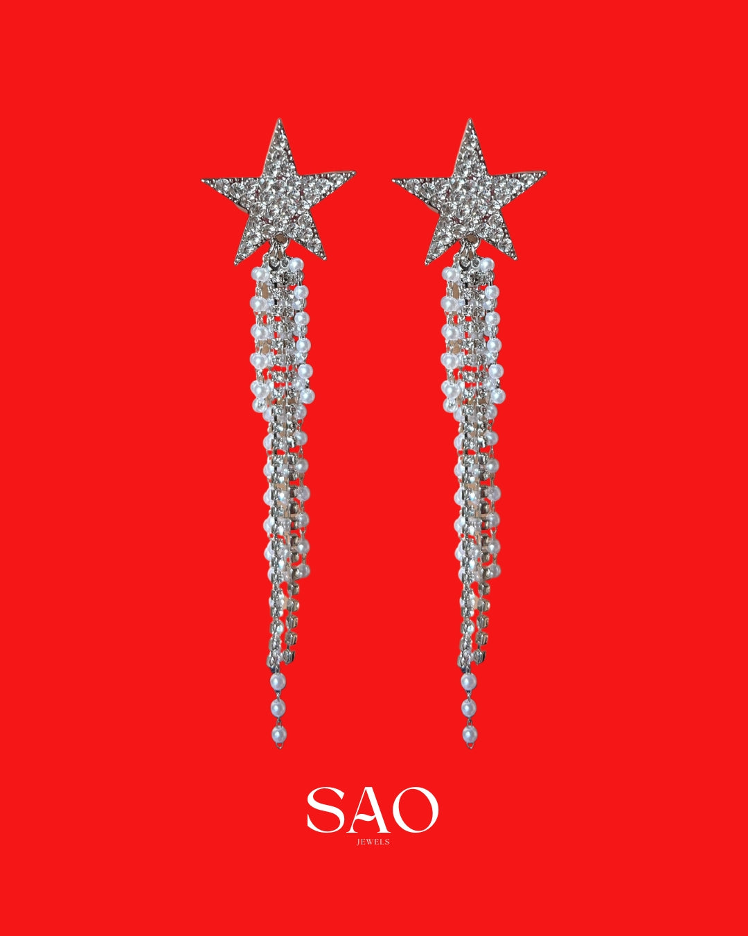 Stars Long Drop with Pearls