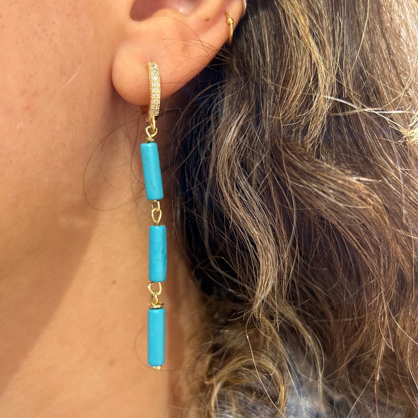 Turquoise Drop Hoops