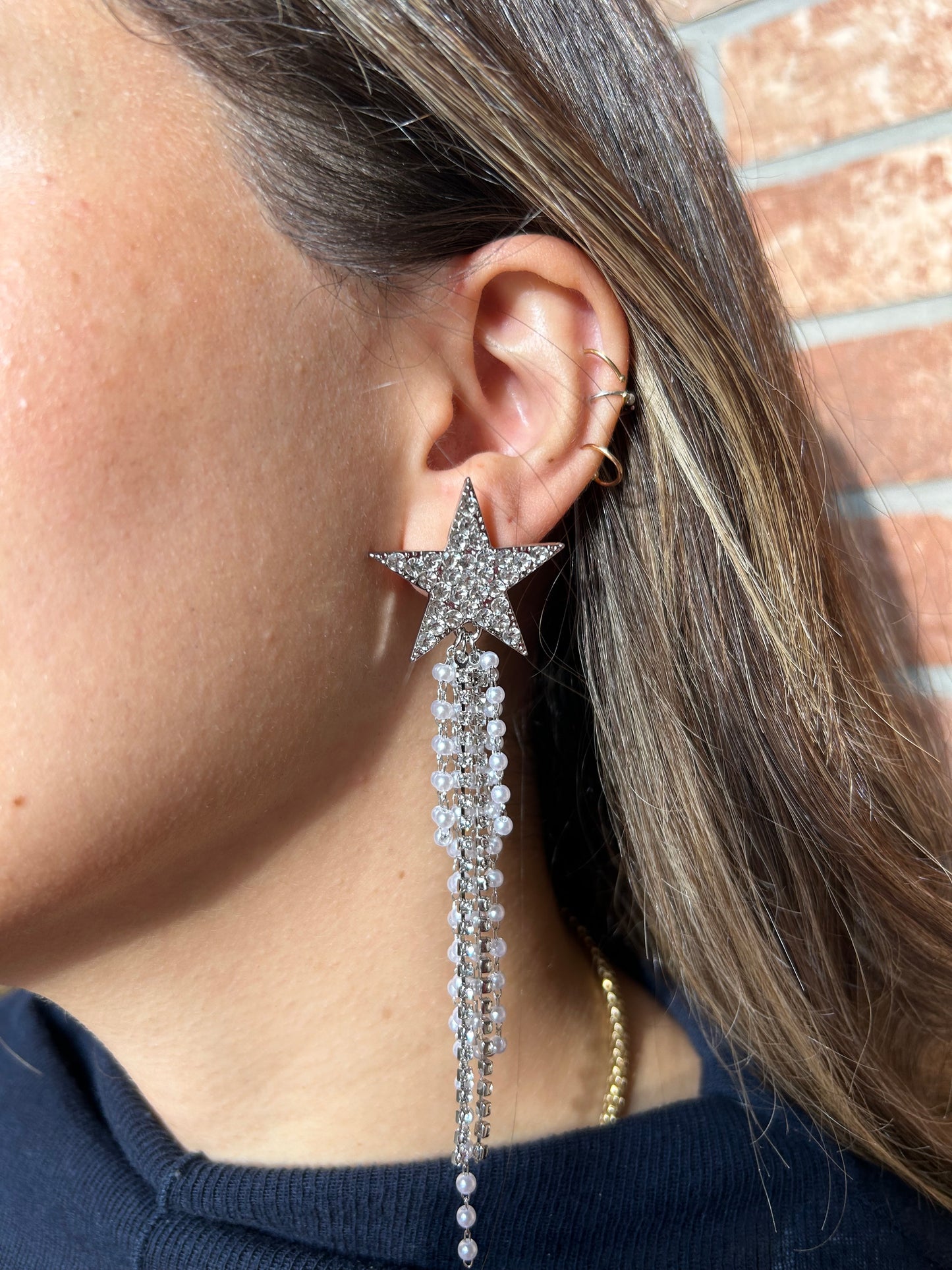 Stars Long Drop with Pearls